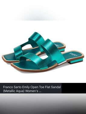 Franco Sarto Emily Open Toe Flat Sandal (Metallic Aqua), Size: 6.5 M NWT